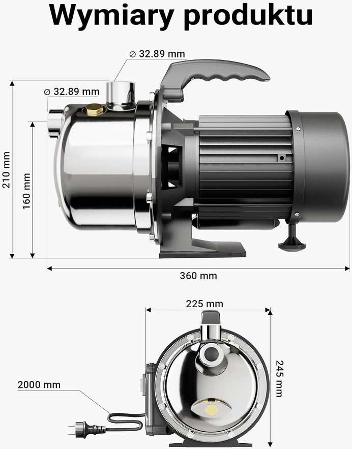 Wiltec namų vandens stotelė JET110S 1100 W, 4600 l/h, nerūdijančiojo plieno, 50757