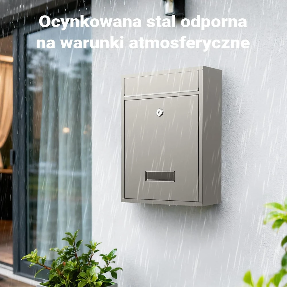 Wiltec nerūdijančiojo plieno sieninė pašto dėžutė su raktu ir viršutiniu prieigos dangčiu 60124