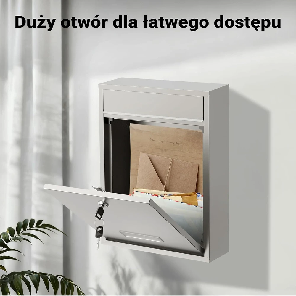 Wiltec nerūdijančiojo plieno sieninė pašto dėžutė su raktu ir viršutiniu prieigos dangčiu 60124