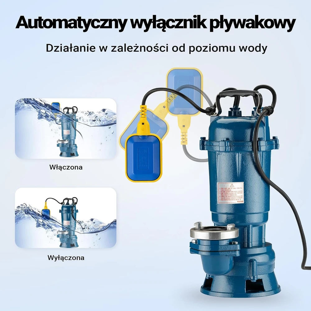 Wiltec nešvaraus vandens siurblys 1500 W, 36000 l/h su plūdiniu jungikliu ir 20 m žarna, 62821