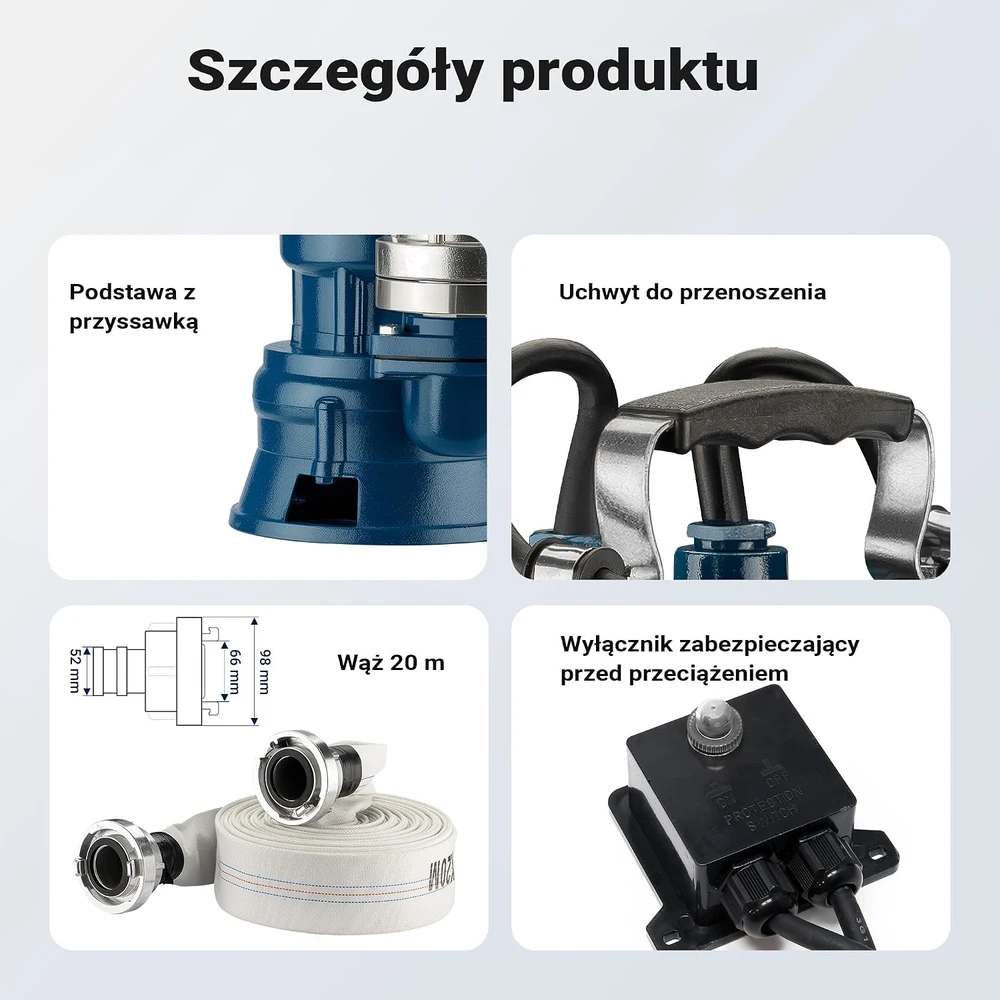 Wiltec nešvaraus vandens siurblys 1500 W, 36000 l/h su plūdiniu jungikliu ir 20 m žarna, 62821