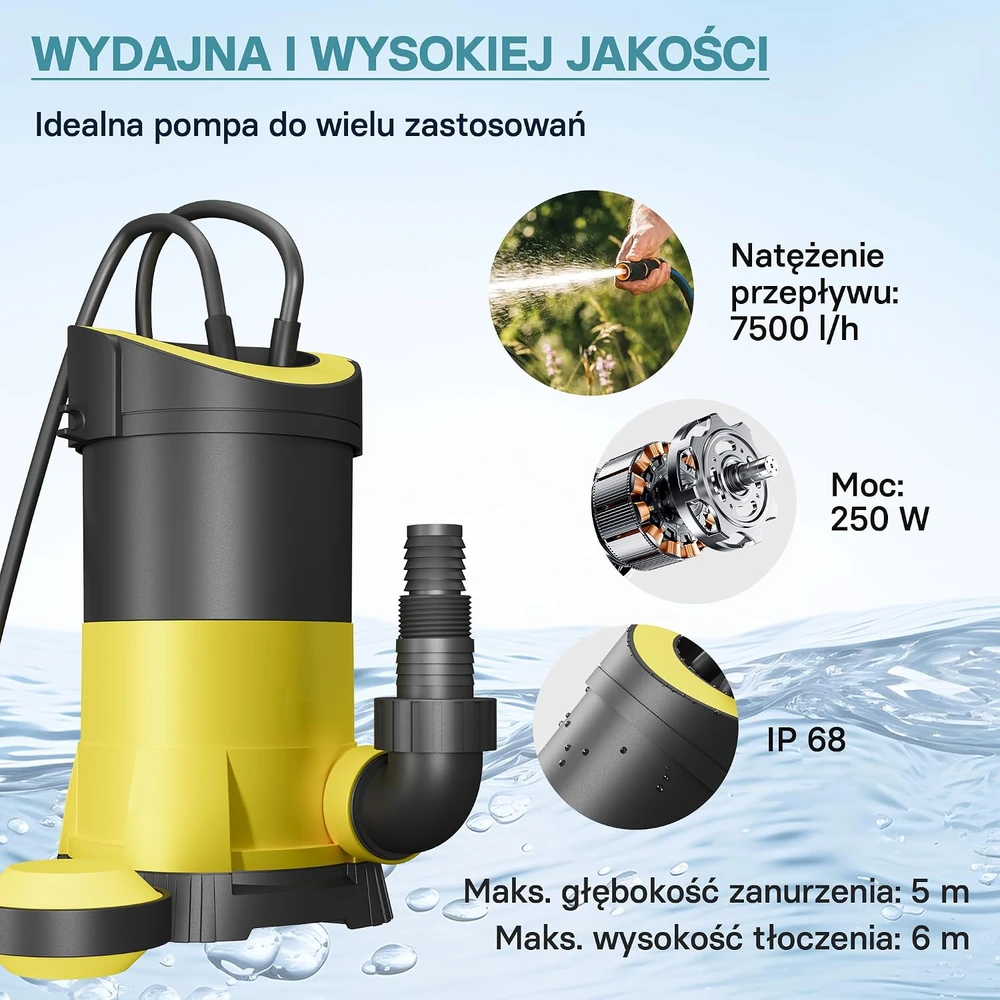 Wiltec nuotekų siurblys 5000 l/h, 250 W, 6 m kėlimo aukštis, modelis 51530
