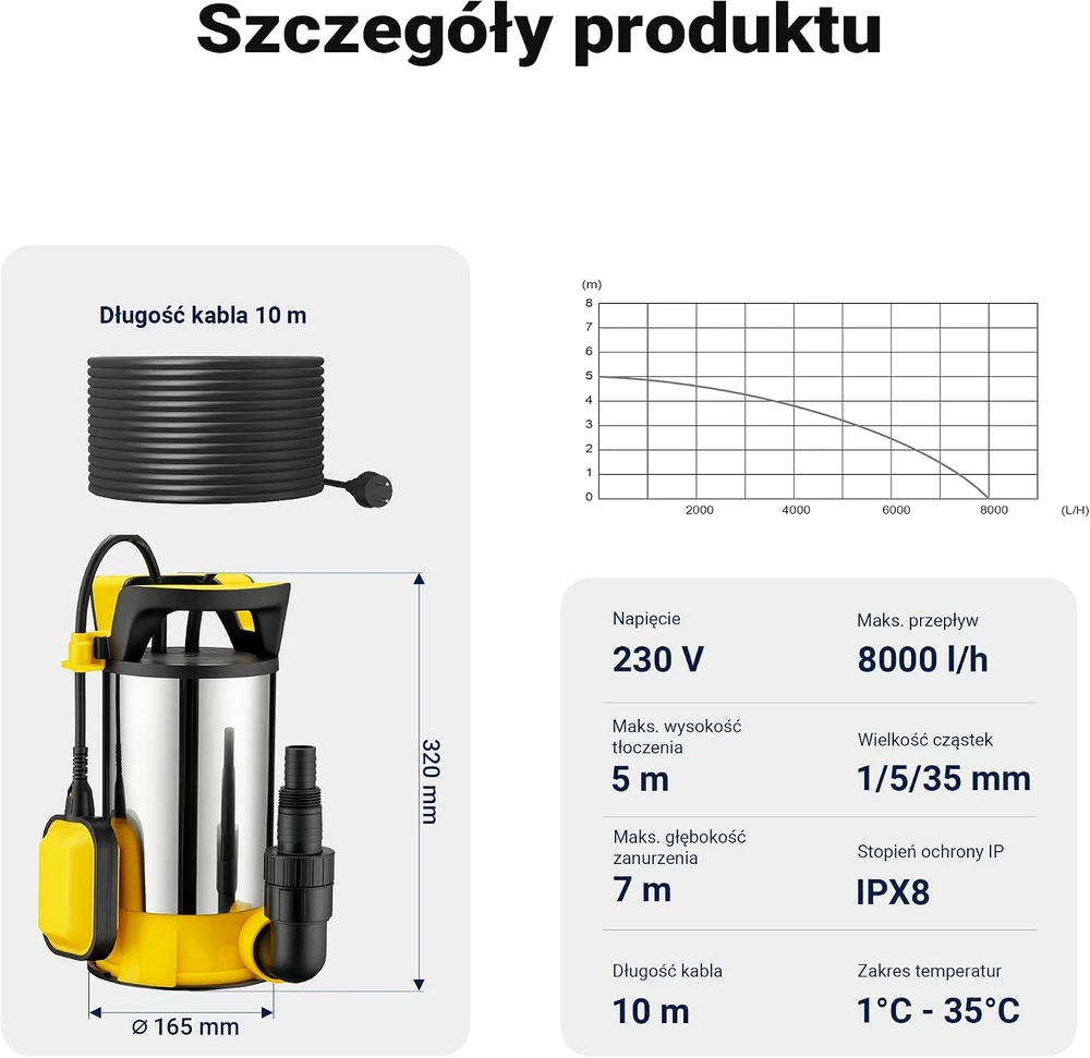 Wiltec panardinamas siurblys 3 viename švariam ir nešvariam vandeniui, 400 W, 8000 l/h, 65315