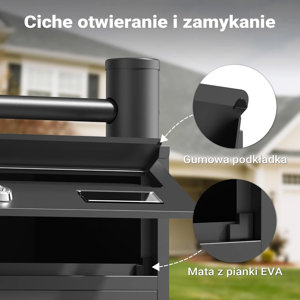 Wiltec pastatoma keturių skyrių pašto dėžutė iš cinkuoto plieno, juoda, 60003
