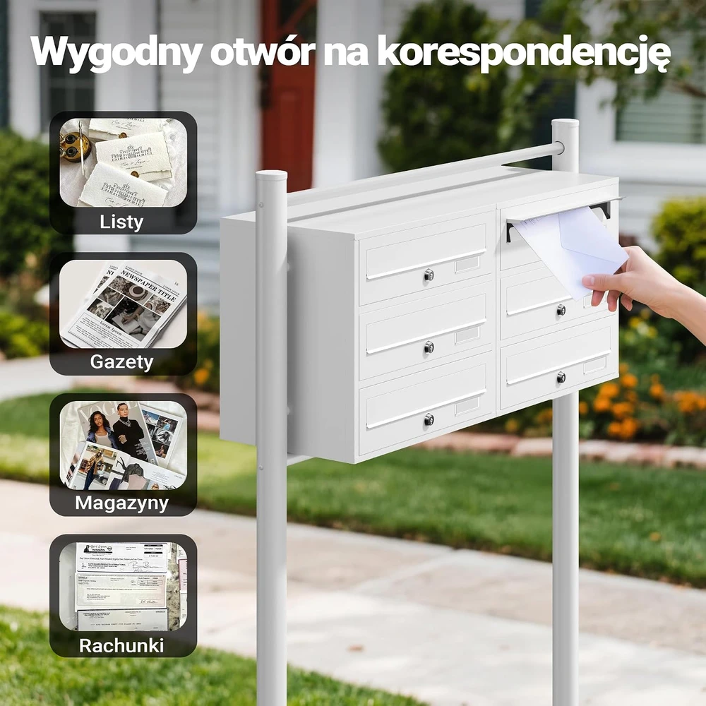 Wiltec pastatoma pašto dėžučių sistema su 6 rakinamomis dėžutėmis, balta, 60014