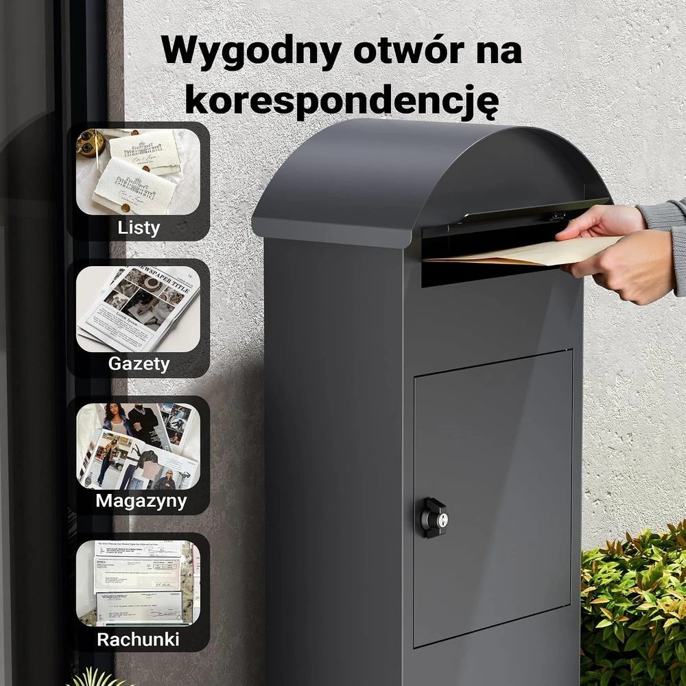 Wiltec pastatoma pašto dėžutė iš cinkuoto plieno su užraktu, 420 x 240 x 1020 mm, 63094