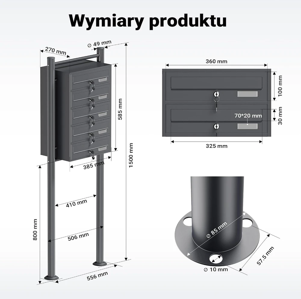 Wiltec pastatoma penkių pašto dėžučių sistema iš cinkuoto plieno, antracito, 61744