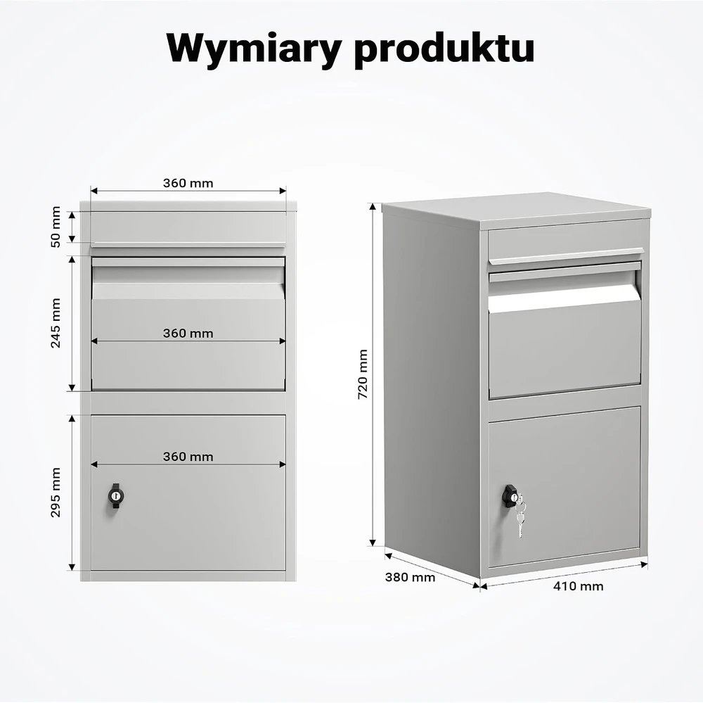Wiltec pastatoma siuntų ir laiškų dėžutė 410 x 380 x 720 mm, plieninė, 65808