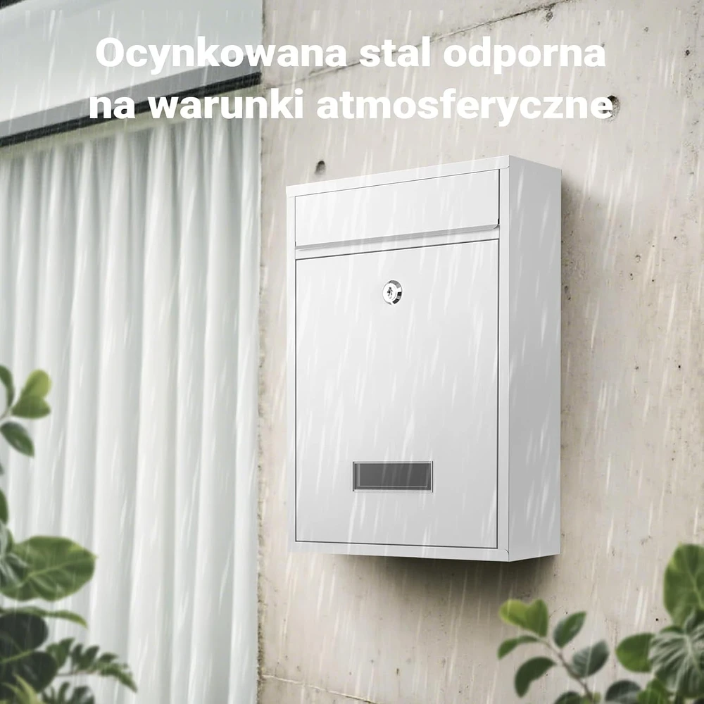 Wiltec pašto dėžutė V10 iš plieno su raktu, balta, 26 x 8.5 x 35 cm, 60127