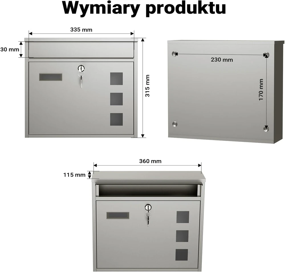 Wiltec pašto dėžutė V12 iš nerūdijančio plieno su spyna, sieninė, 60133