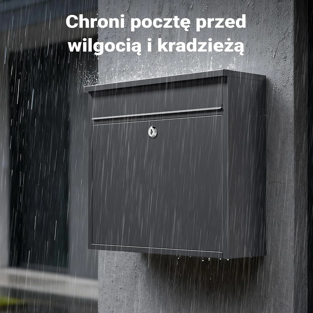 Wiltec pašto dėžutė V13 su raktu, antracito spalvos, 36 × 11,5 × 31,5 cm, modelis 60141