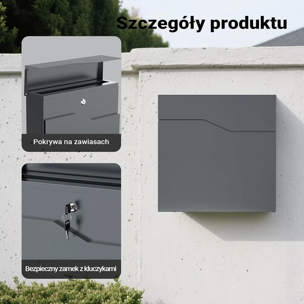 Wiltec pašto dėžutė V19 iš antracito spalvos plieno su paslėptu užraktu, 60513