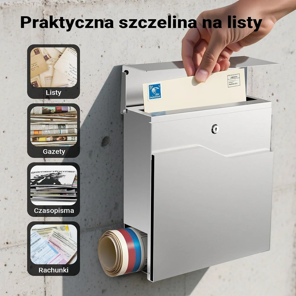 Wiltec pašto dėžutė V19 iš nerūdijančiojo plieno su paslėptu užraktu 60517