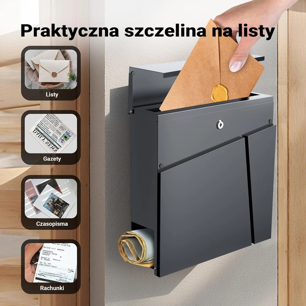 Wiltec pašto dėžutė V23 iš cinkuoto plieno su užraktu, 37 x 10,2 x 37 cm, 60537