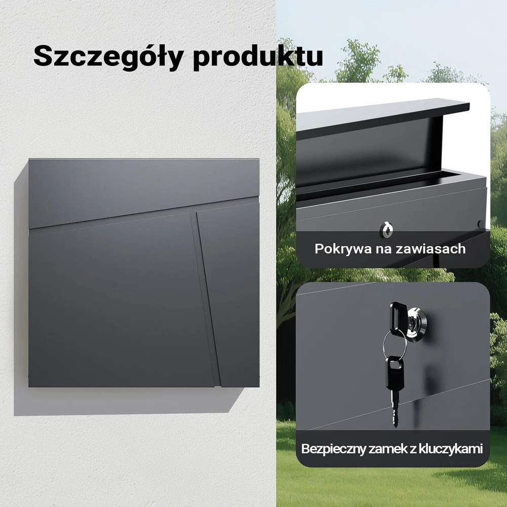 Wiltec pašto dėžutė V23 iš cinkuoto plieno su užraktu, 37 x 10,2 x 37 cm, 60537