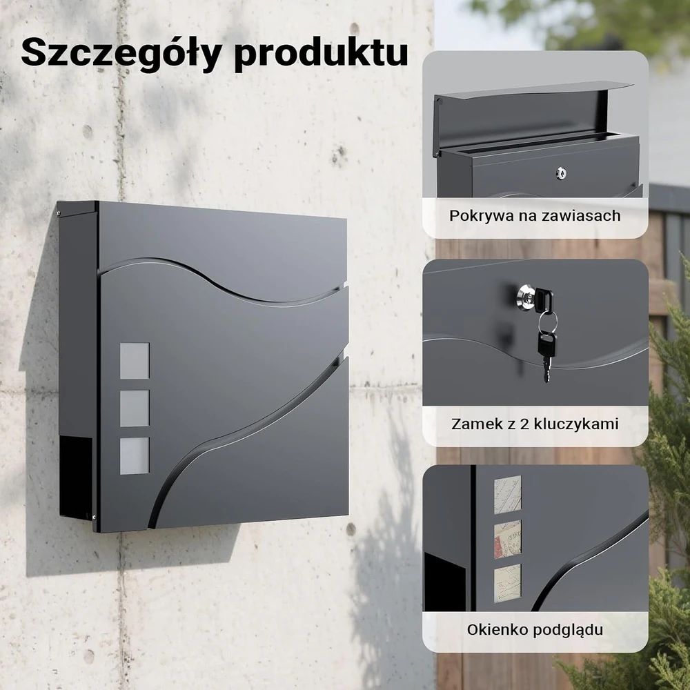 Wiltec pašto dėžutė V28 iš legiruoto plieno, 37 x 10,2 x 37 cm, antracito, 60564