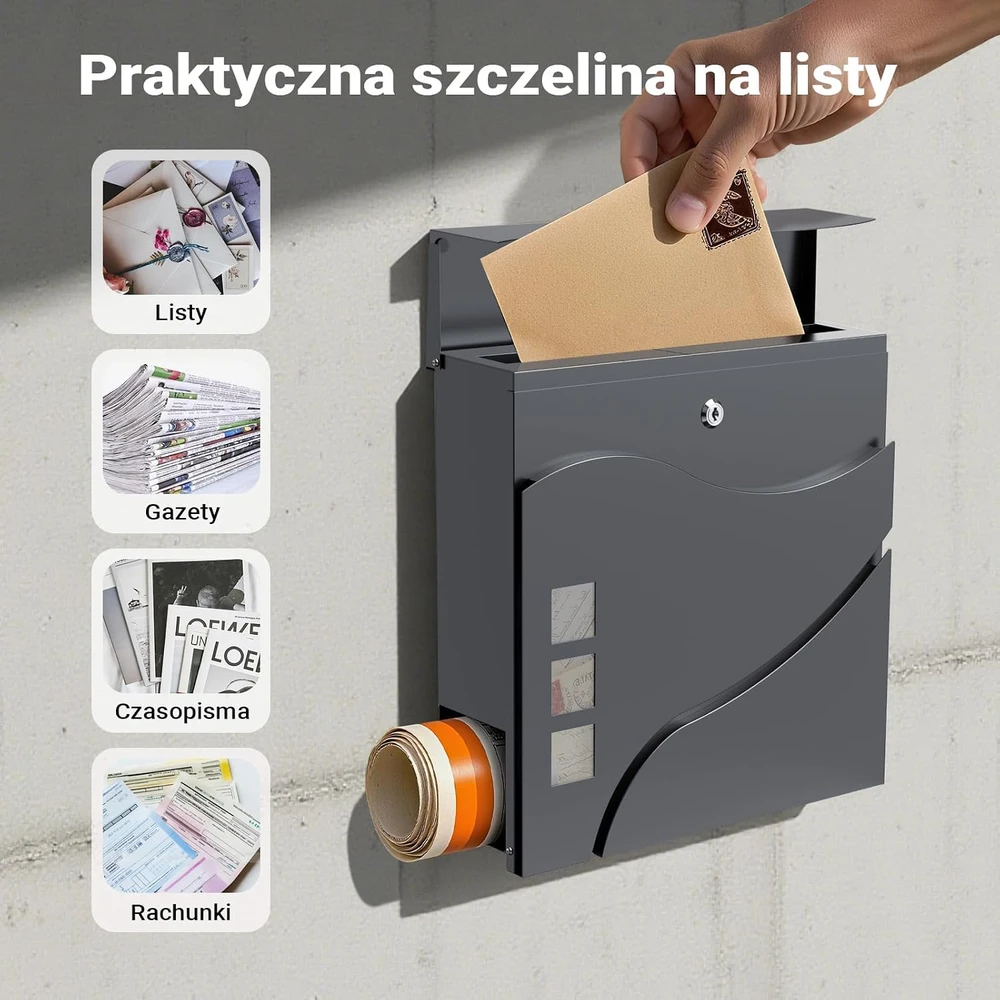 Wiltec pašto dėžutė V28 iš legiruoto plieno, 37 x 10,2 x 37 cm, antracito, 60564