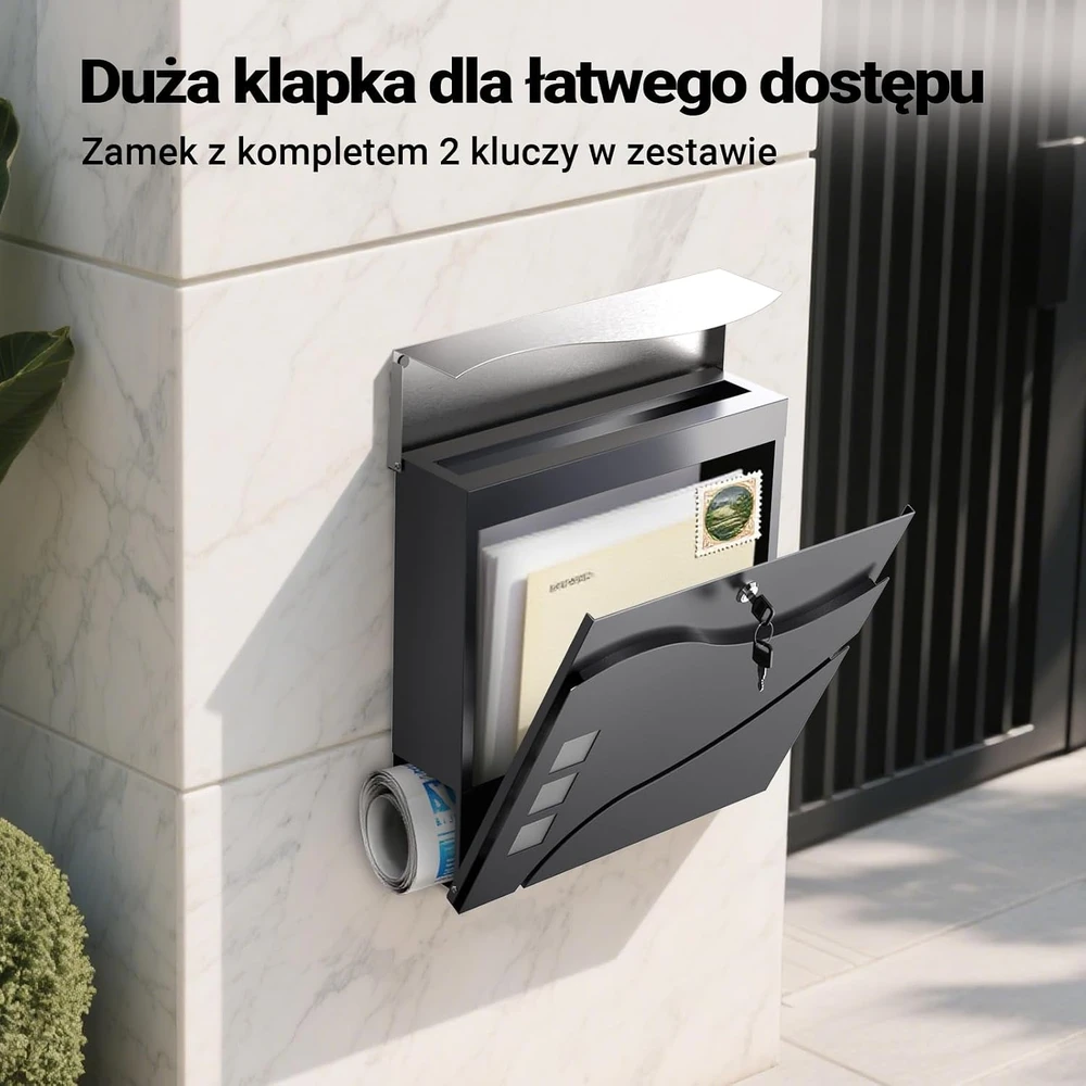 Wiltec pašto dėžutė V28 iš plieno, antracito spalvos, su paslėptu užraktu, 60567