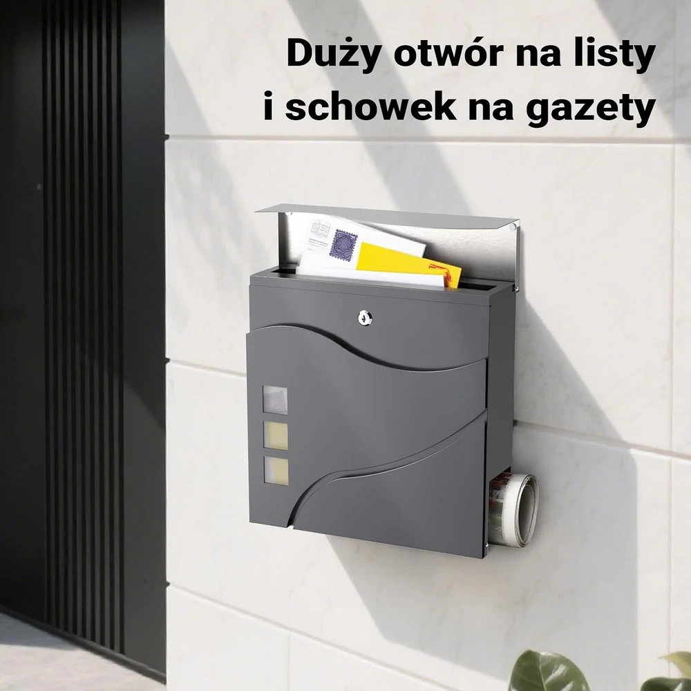 Wiltec pašto dėžutė V28 iš plieno, antracito spalvos, su paslėptu užraktu, 60567