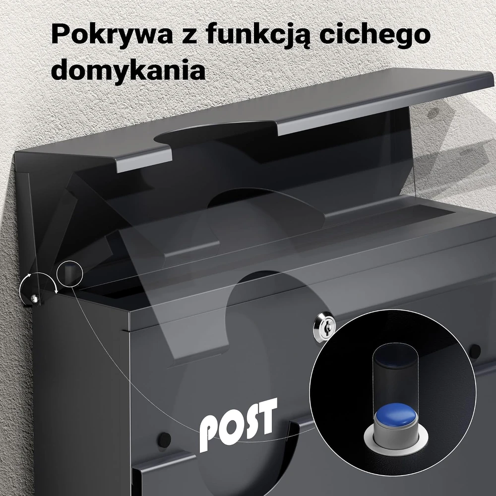 Wiltec pašto dėžutė V62 iš cinkuoto plieno, antracito spalvos, 37 x 10,2 x 37 cm, 65726