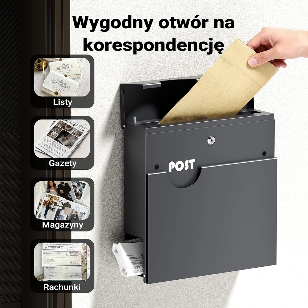Wiltec pašto dėžutė V62 iš cinkuoto plieno, antracito spalvos, 37 x 10,2 x 37 cm, 65726