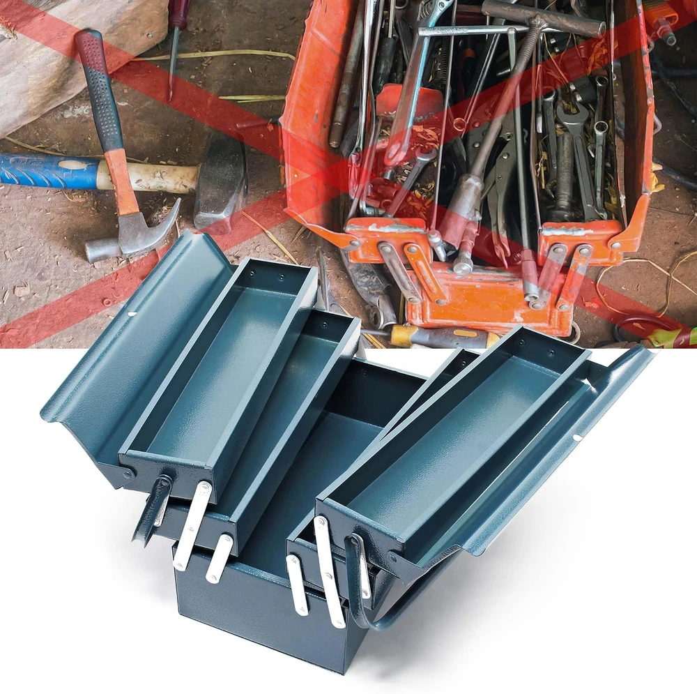 Wiltec plieninė įrankių dėžė 530 x 200 x 200 mm su 5 skyriais, modelis 61820
