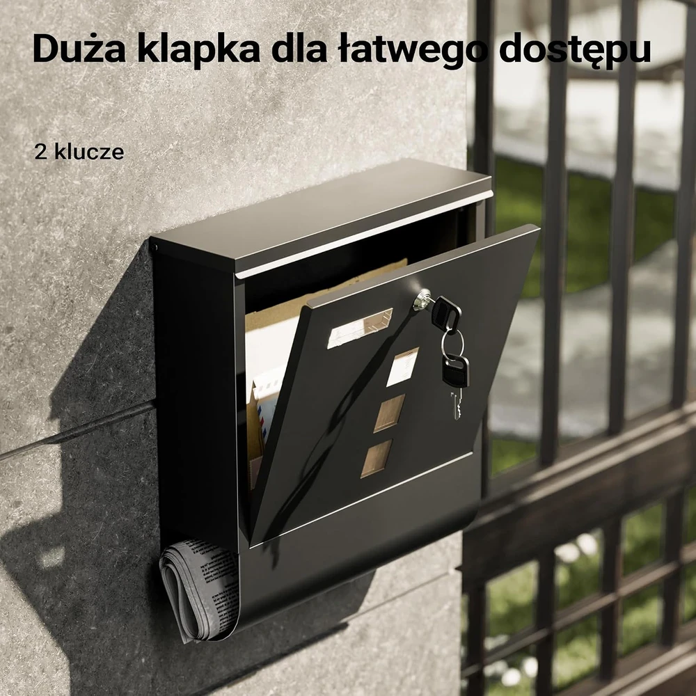 Wiltec plieninė pašto dėžutė su užraktu, laikraščių laikikliu ir langeliu 60830