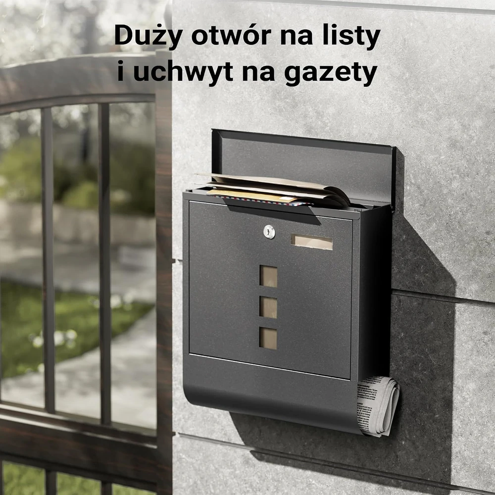 Wiltec plieninė pašto dėžutė su užraktu, laikraščių laikikliu ir langeliu 60830