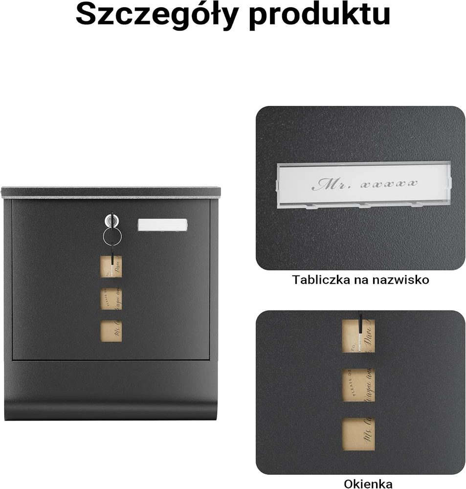 Wiltec plieninė pašto dėžutė su užraktu, laikraščių laikikliu ir langeliu 60830