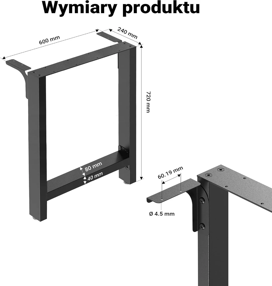Wiltec plieninės stalo kojos 60 x 72 cm, juodos, iki 200 kg, 60850