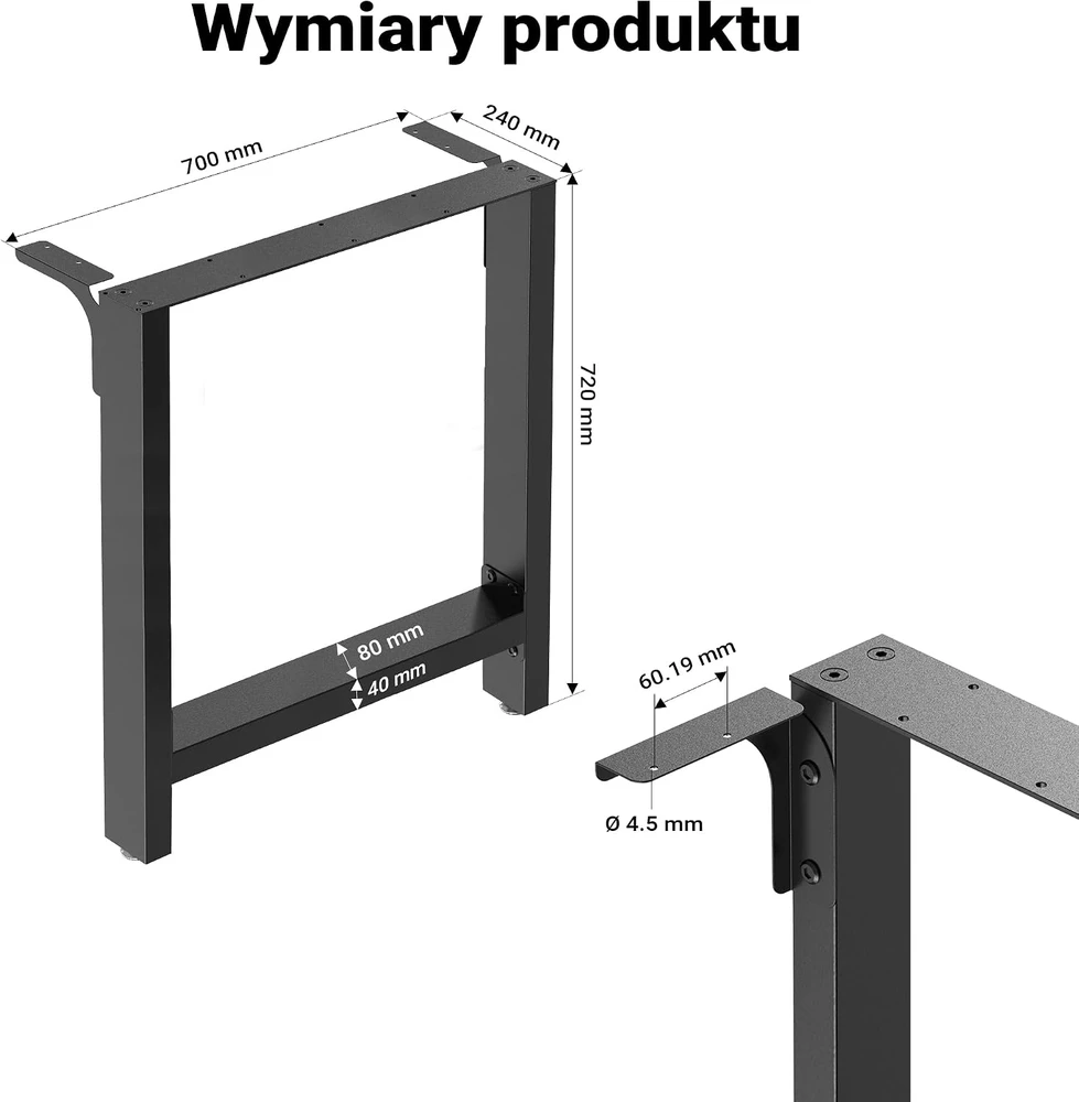 Wiltec plieninės stalo kojos 70 x 72 cm, 2 vnt., juodos, modelis 60847