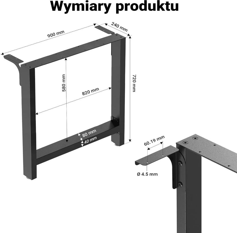 Wiltec plieninės stalo kojos 90 x 72 cm, juodos, 2 vnt., 200 kg, 60841