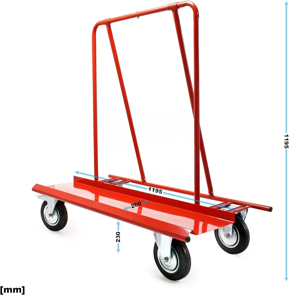 Wiltec plokščių transportavimo vežimėlis iki 800 kg su 4 guminiais ratais, 62300