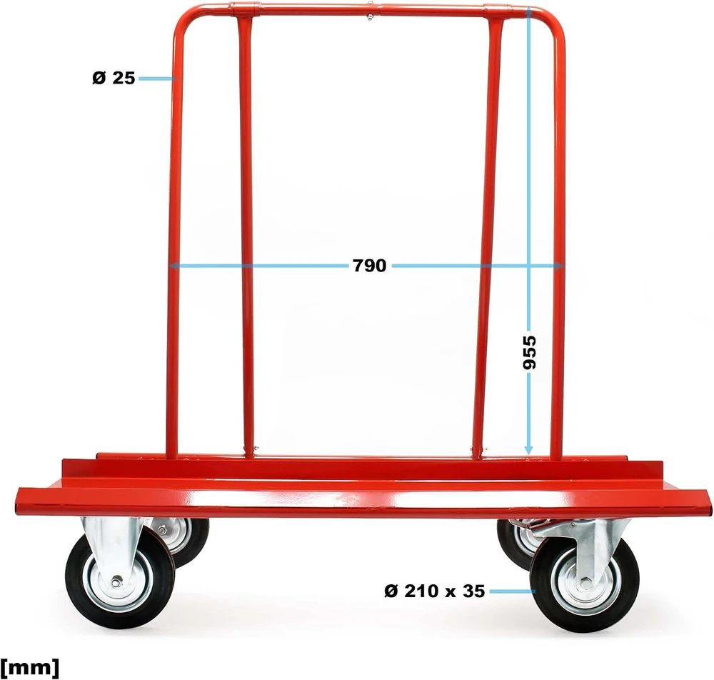 Wiltec plokščių transportavimo vežimėlis iki 800 kg su 4 guminiais ratais, 62300