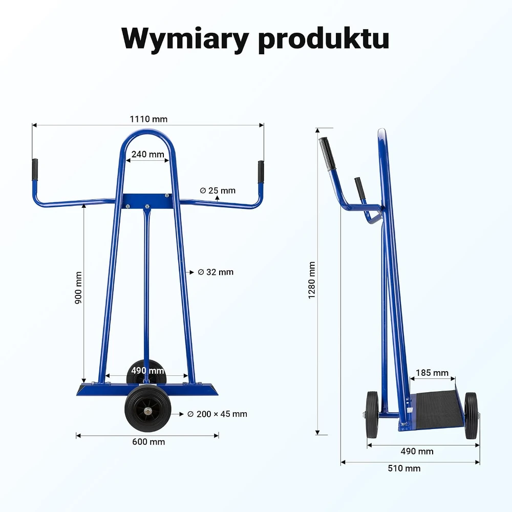 Wiltec plokščių transportavimo vežimėlis 300 kg su 2 guminiais ratais 62528