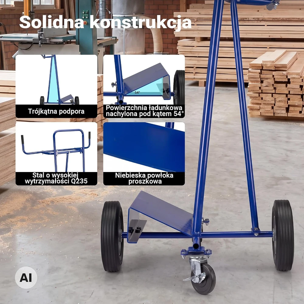 Wiltec plokščių transportavimo vežimėlis iki 300 kg, plieno, mėlynas, 62529