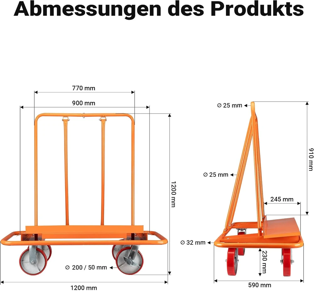 Wiltec plokščių transportavimo vežimėlis iki 1500 kg, 120 x 59 x 110 cm, 65399