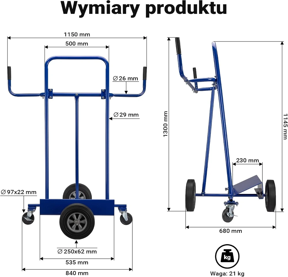 Wiltec plokščių transportavimo vežimėlis iki 300 kg, plieno, mėlynas, 62529