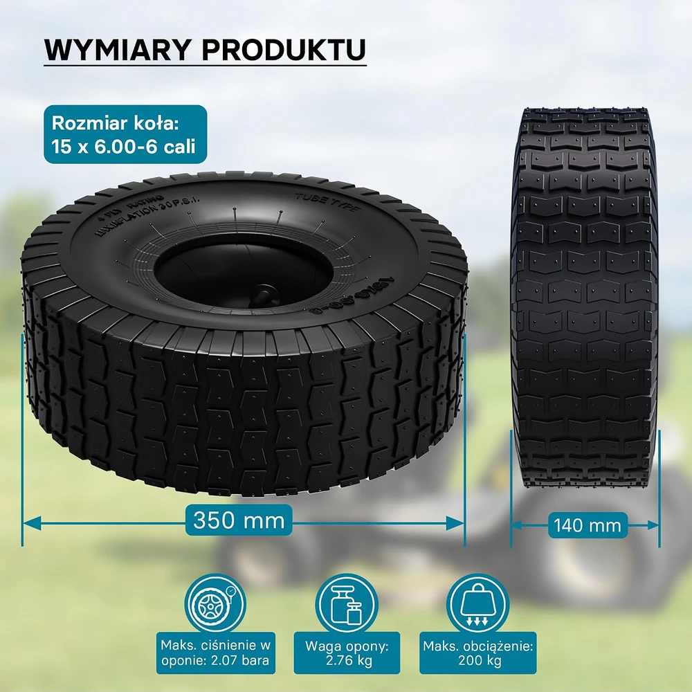 Wiltec pneumatinė traktoriuko vejapjovės padanga su kamera 15x6.00-6, 4 PR, 51161