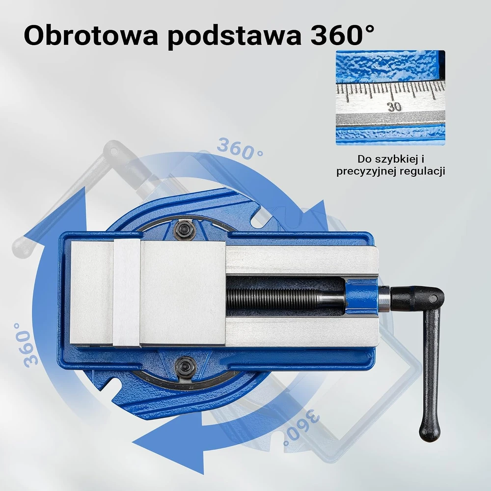 Wiltec precizinis staklių spaustuvas su 100 mm žandikauliais ir 360° pasukamu pagrindu, 61991