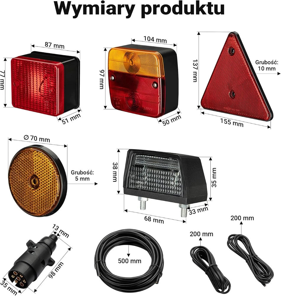 Wiltec priekabos galinių žibintų komplektas su 7 kontaktų kištuku ir kabeliais, 64839