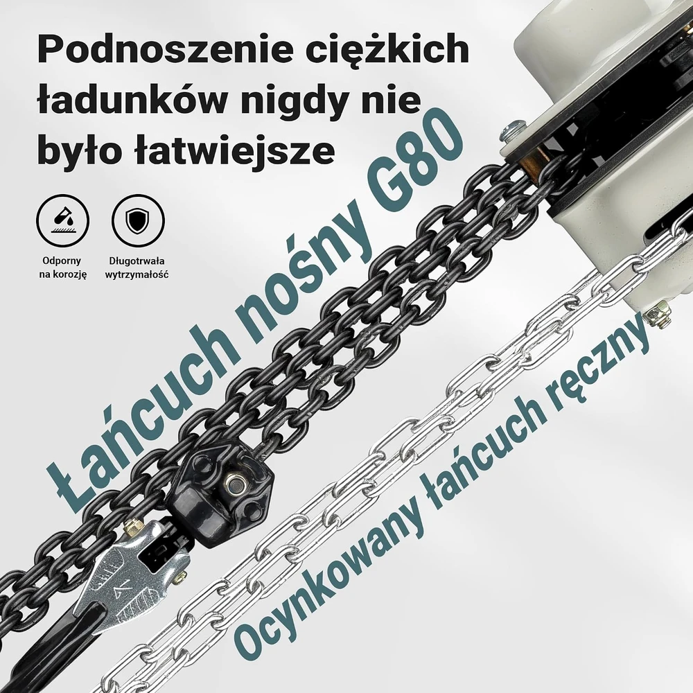 Wiltec rankinis grandininis keltuvas 1 t, 5 m cinkuota G80 grandinė, 65136