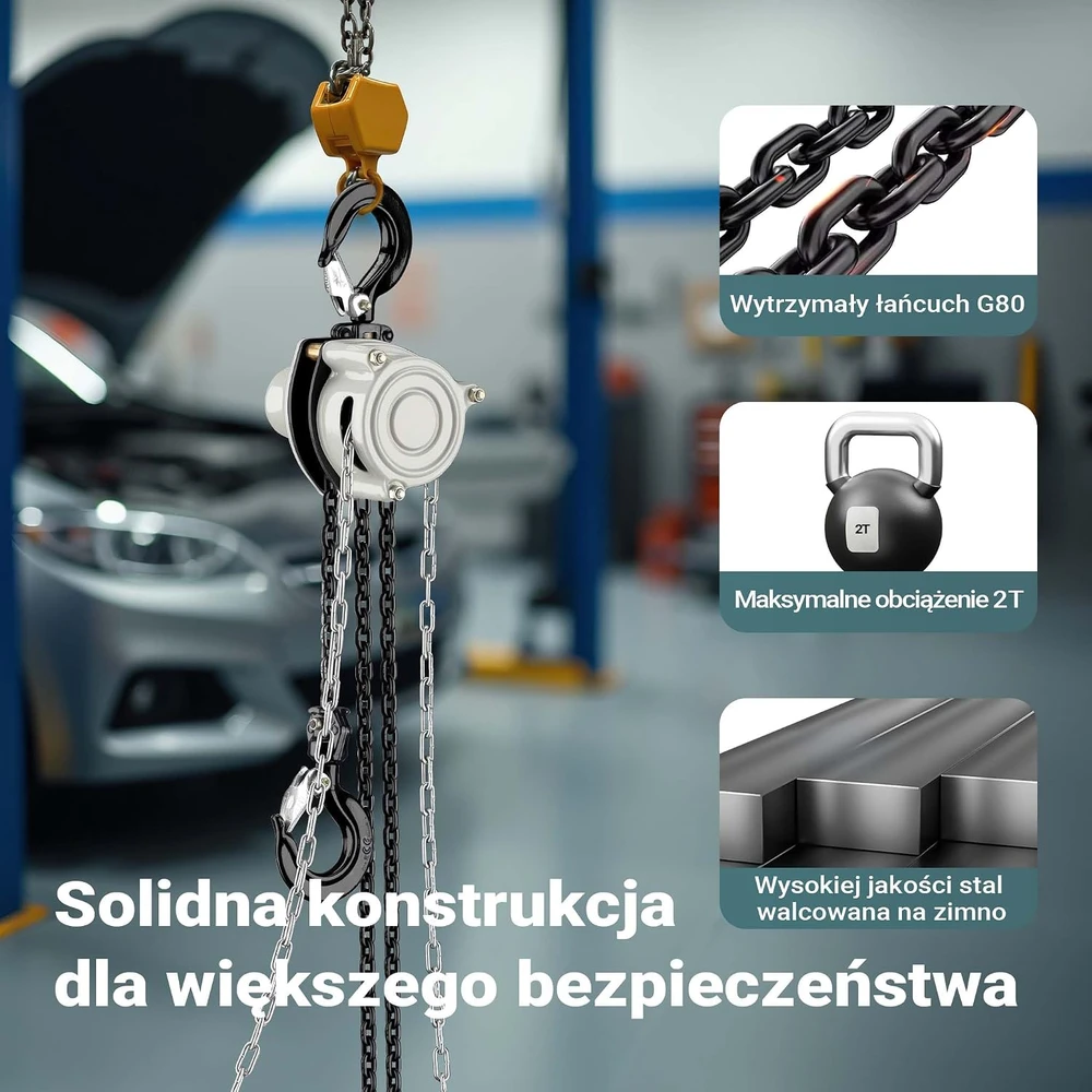 Wiltec rankinis grandininis keltuvas 2 t, 5 m cinkuota G80 grandinė, 65138