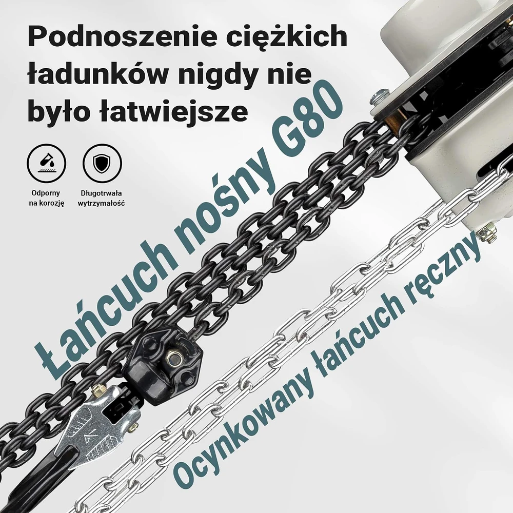 Wiltec rankinis grandininis keltuvas 2 t, 5 m cinkuota G80 grandinė, 65138