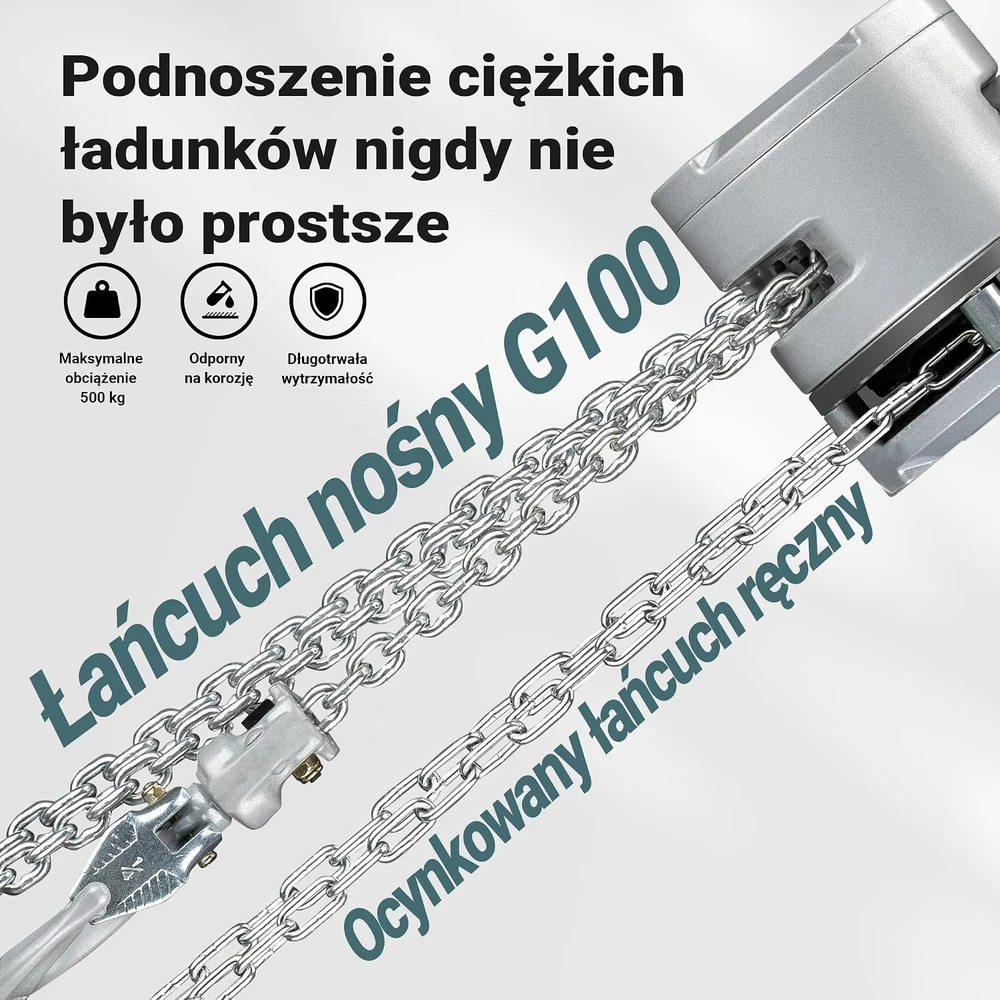 Wiltec rankinis grandininis keltuvas 500 kg, 3 m, G100 cinkuota grandinė, 65142