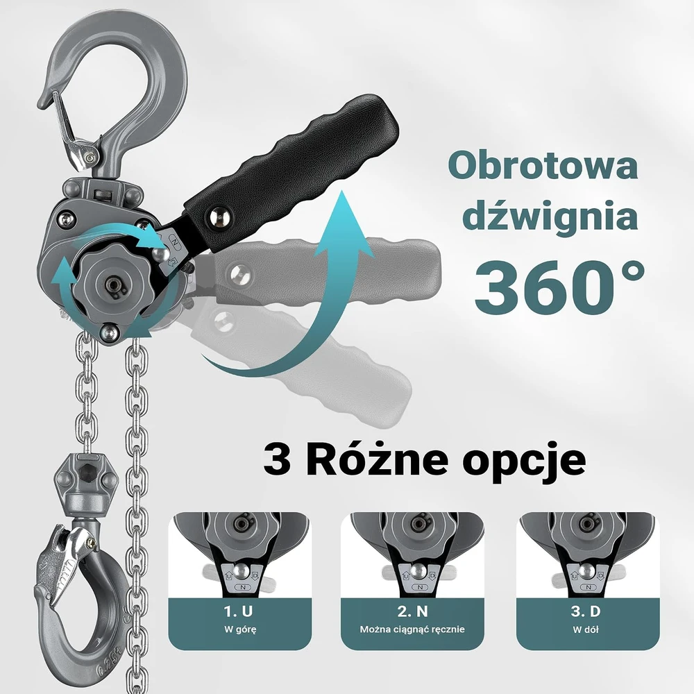 Wiltec rankinis svirtinis grandininis keltuvas 750 kg, 1.5 m, aliuminio korpusas, 65148