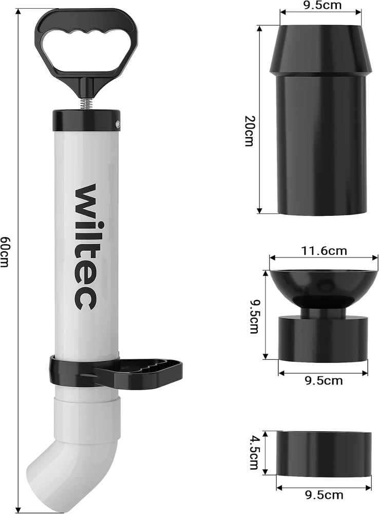 Wiltec rankinis vamzdžių valymo siurblys su 3 guminiais adapteriais 64734