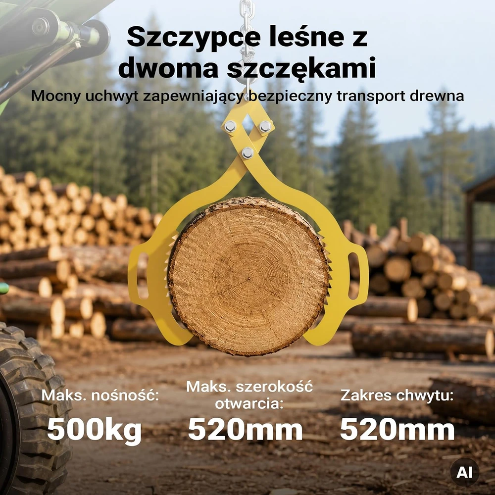 Wiltec rąstų kėlimo žnyplės iki 520 mm, 500 kg keliamosios galios, 62386