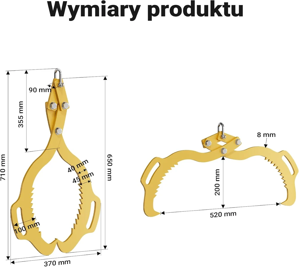 Wiltec rąstų kėlimo žnyplės iki 520 mm, 500 kg keliamosios galios, 62386