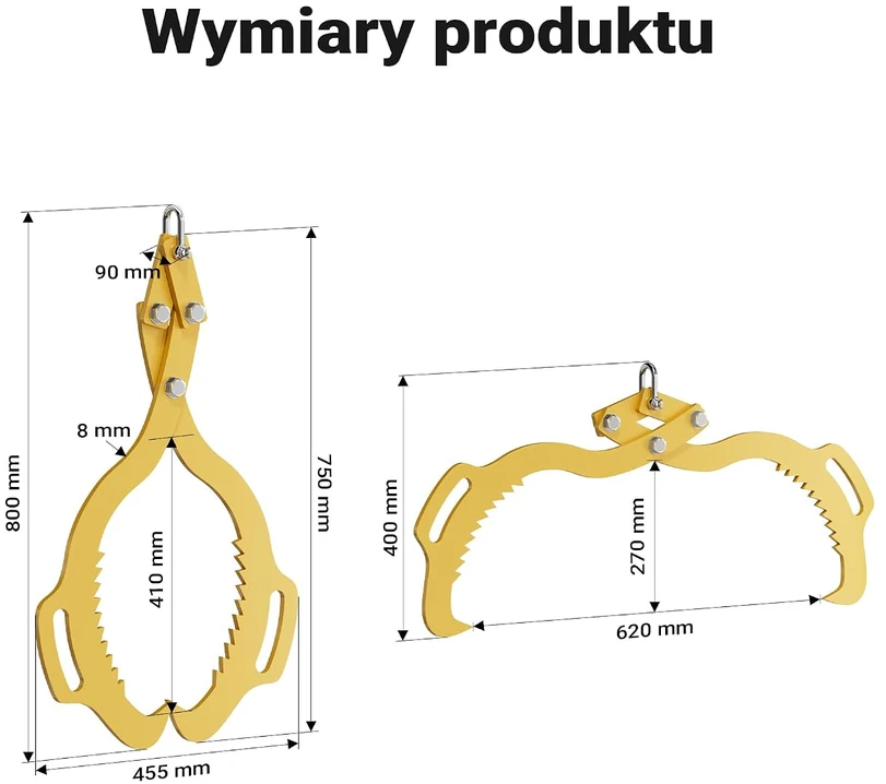 WilTec rąstų kėlimo žnyplės iki 620 mm, keliamoji galia 1000 kg, modelis 62387